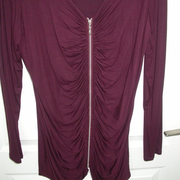 Burgundy  Rauched Deep V-Neck Tunic - Picture 4 of 10